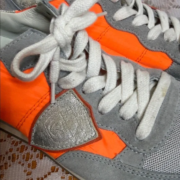 Philippe Model Women's suede Vibrant Orange and Gray Sneakers shoes sz 5.5 - Picture 3 of 8
